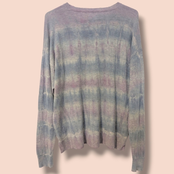 Sundry Blue Purple Tie-Dye Merino Wool Cashmere Long Sleeve Crewneck Sweater - Picture 2 of 8